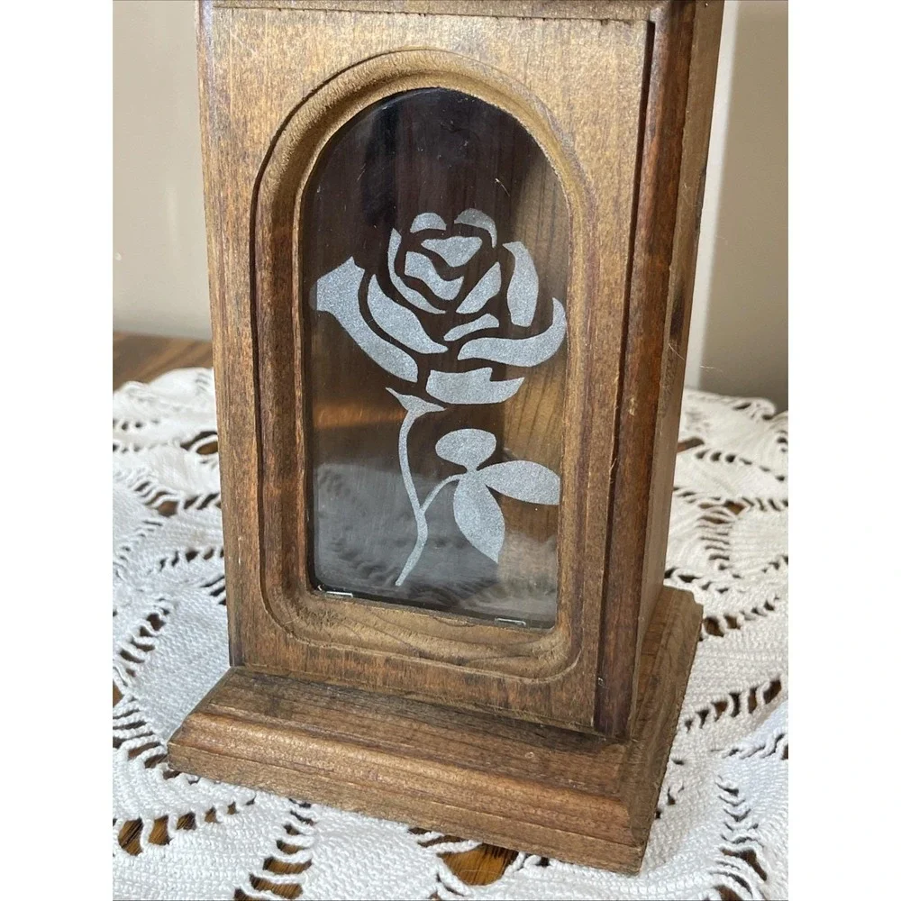Vintage Wooden Candle Luminary Holder With Glass Flower Box Decor